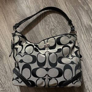 Coach Signature Black and Gray Shoulder Bag